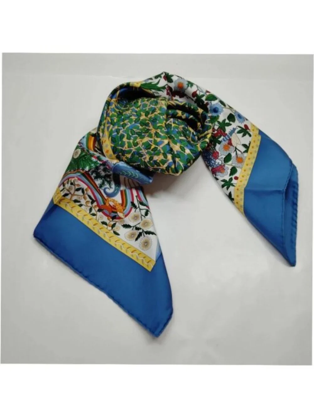 Authentic Hermès Axis Mundi Carré 90 Silk Scarf Blue Multicolor Square
